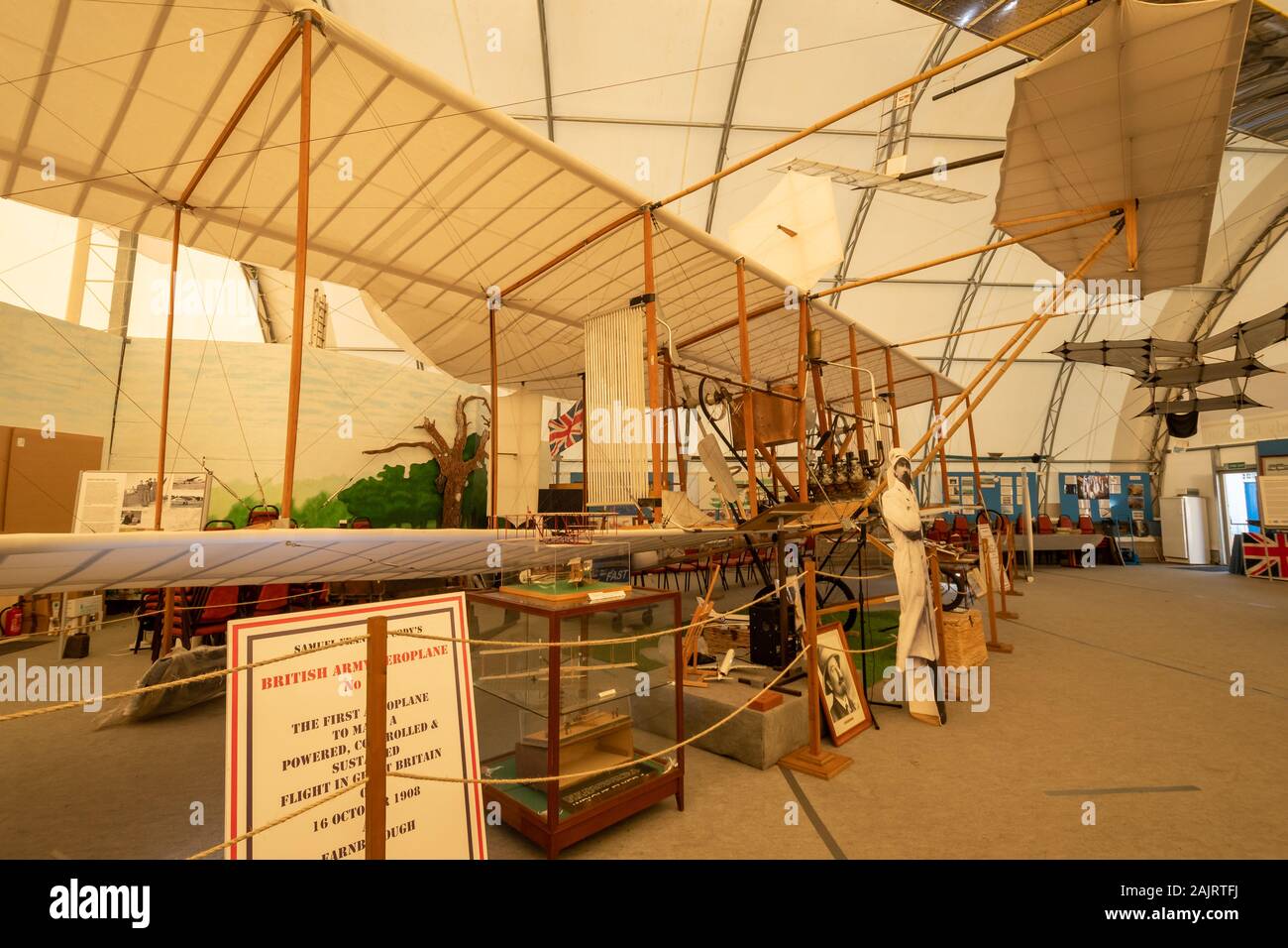 Replica of British Army Aeroplane Number 1a built and flown by Samuel Franklin Cody in Farnborough in 1908 at Farnborough Air Sciences Trust Museum UK Stock Photo