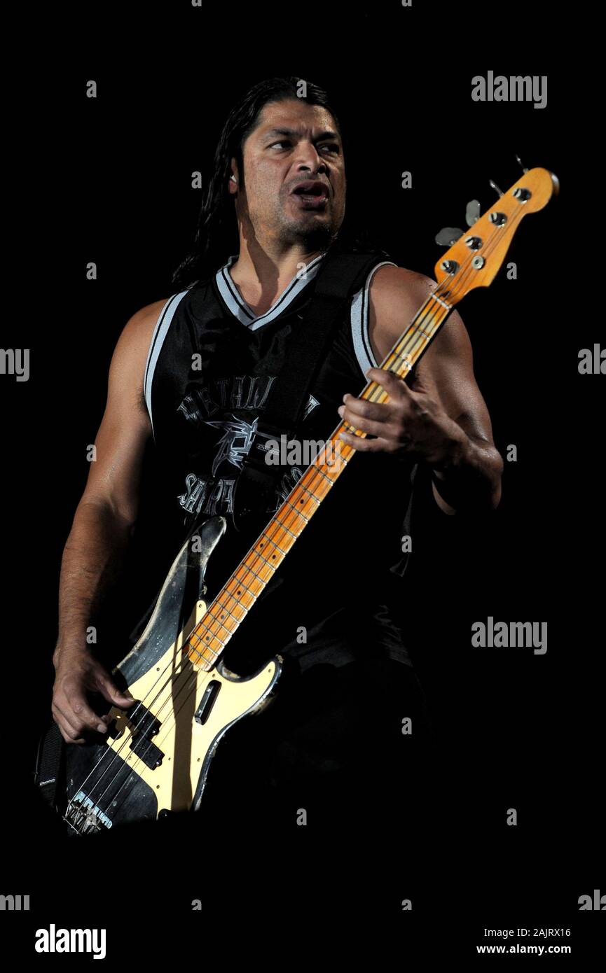 Milan  Italy , 06 July 2011 , Live concert of 'The Big 4' at the 'Arena Concerti Fiera Milano' : The bassist Robert Trujillo of the Metallica band, during the concert Stock Photo