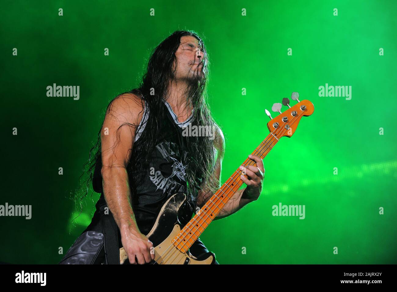 Milan  Italy , 06 July 2011 , Live concert of 'The Big 4' at the 'Arena Concerti Fiera Milano' : The bassist Robert Trujillo of the Metallica band, during the concert Stock Photo