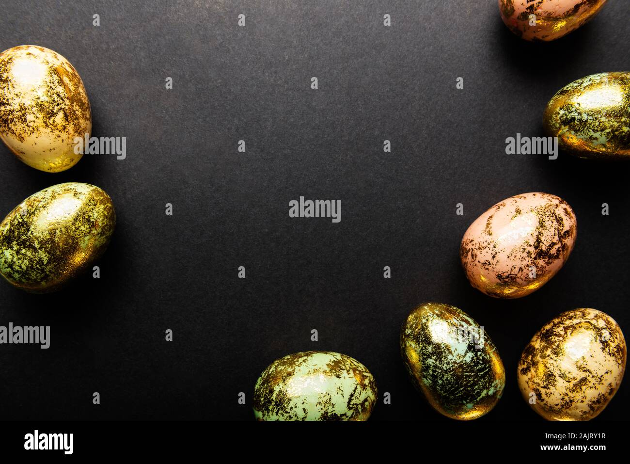 Natural Golden Speckled Easter Eggs of pastel colors on black