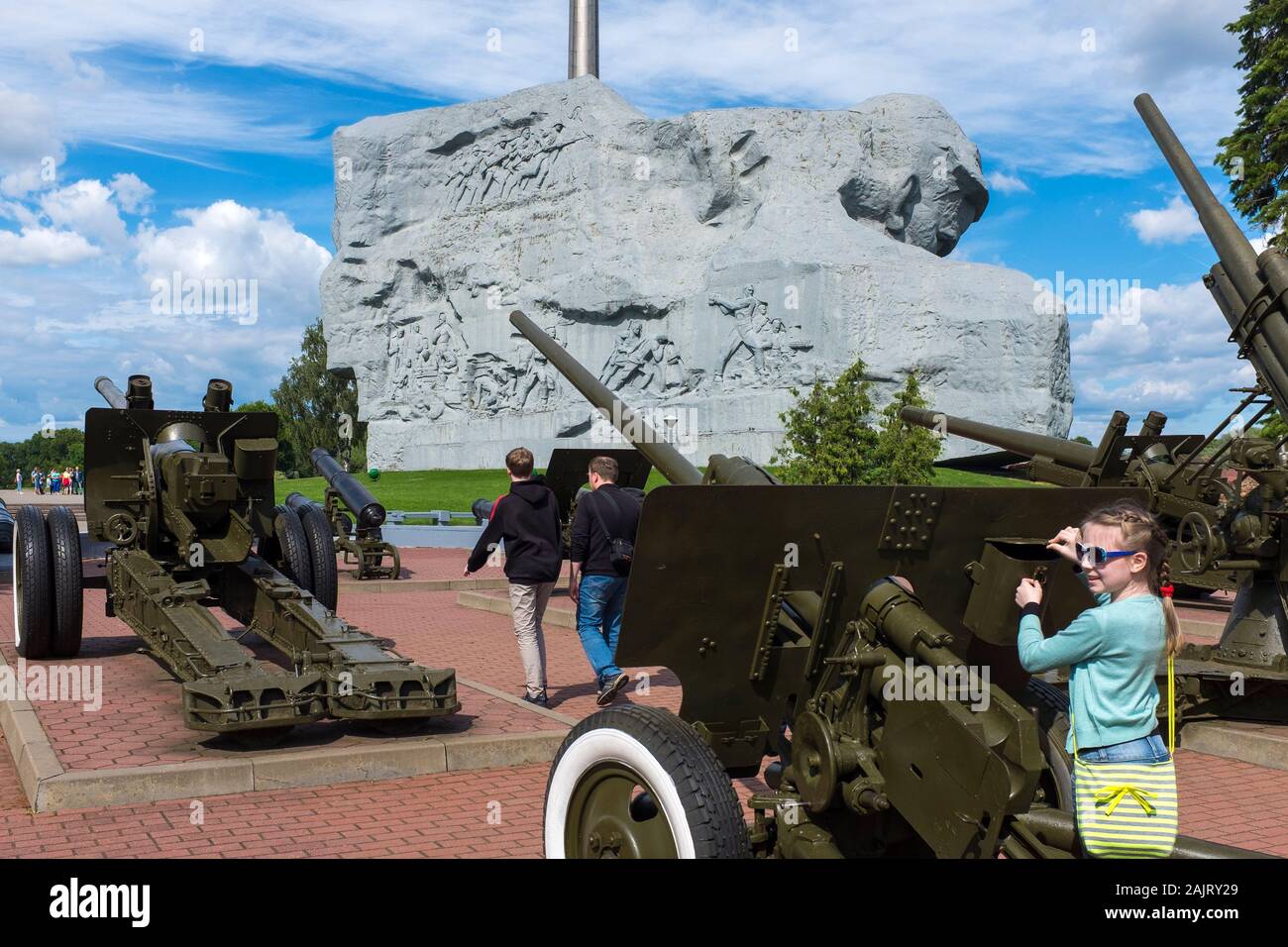 Soviet era tanks and big guns are a part of the items on display at the Brest War Memorial in Belarus Stock Photo
