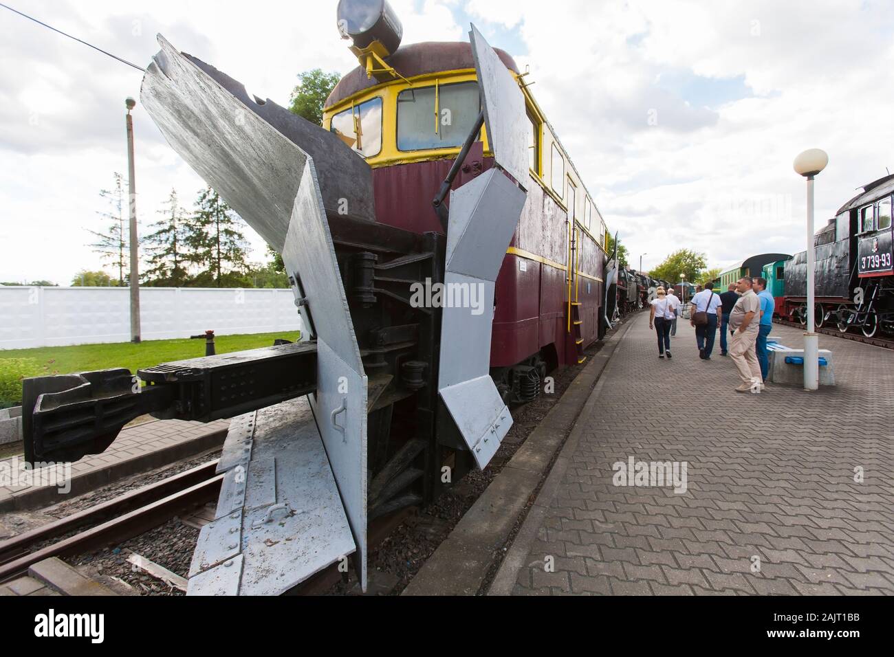 Many types of trains, both steam and electric locomotives are on display at the Brest Railway Museum in Belarus Stock Photo