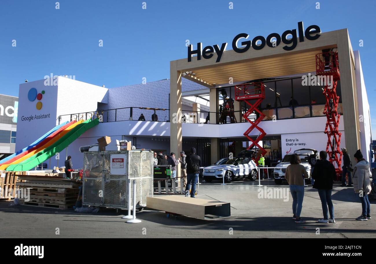 Google's CES booth is seen at the 2020 consumer electronics show (CES) one  day before it's opening day at the Las Vegas Convention Center on Sunday,  Jan. 5, 2020, in Las Vegas,