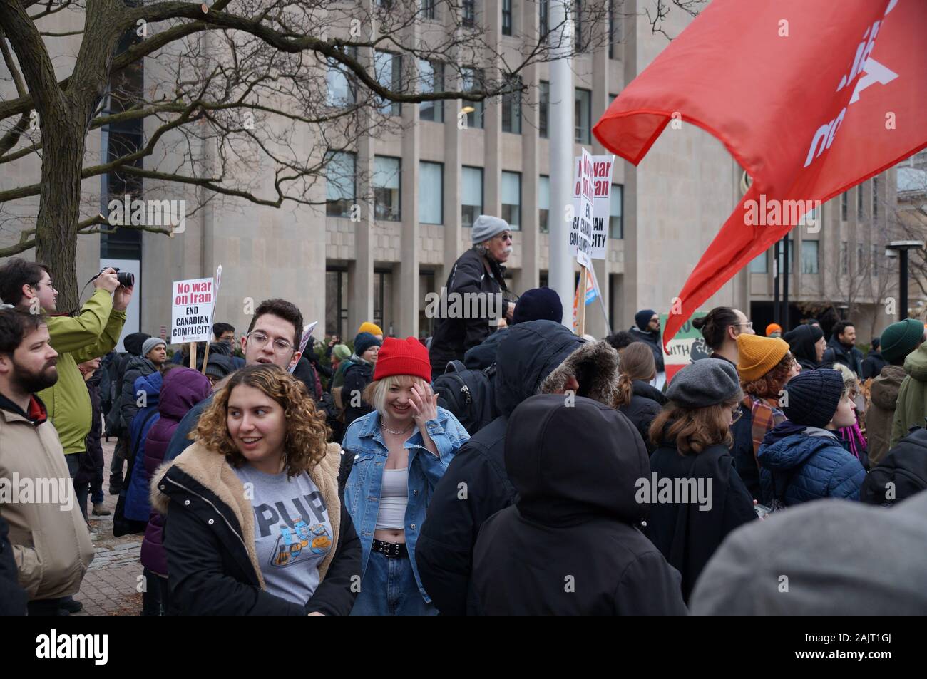 TORONTO, CANADA - 01 04 2020: Protesters against US President Donald Trump's ordering of the death of the Iranian general Qassem Soleimani at an anti Stock Photo