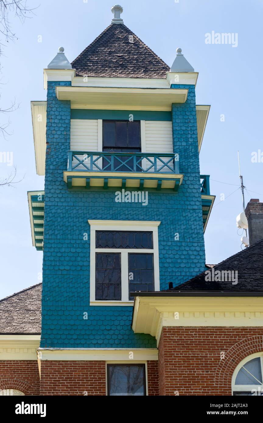 Fossil, Oregon April 17, 2016 The Square Tower on the Corner of the Wheeler County Courthouse