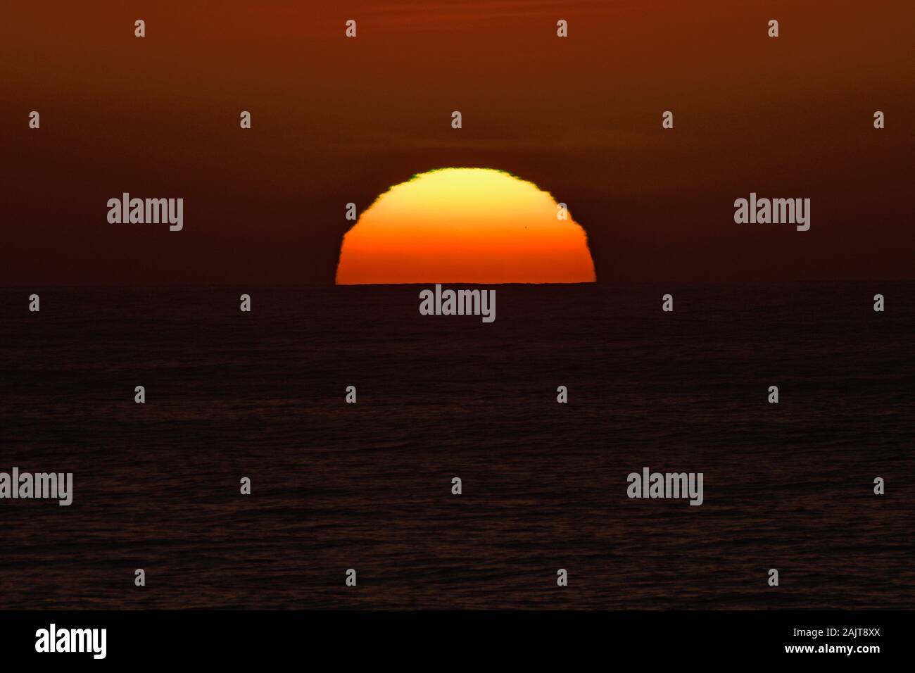 The Last Sunset of 2019 Over Pacific Ocean, off California Coast Stock