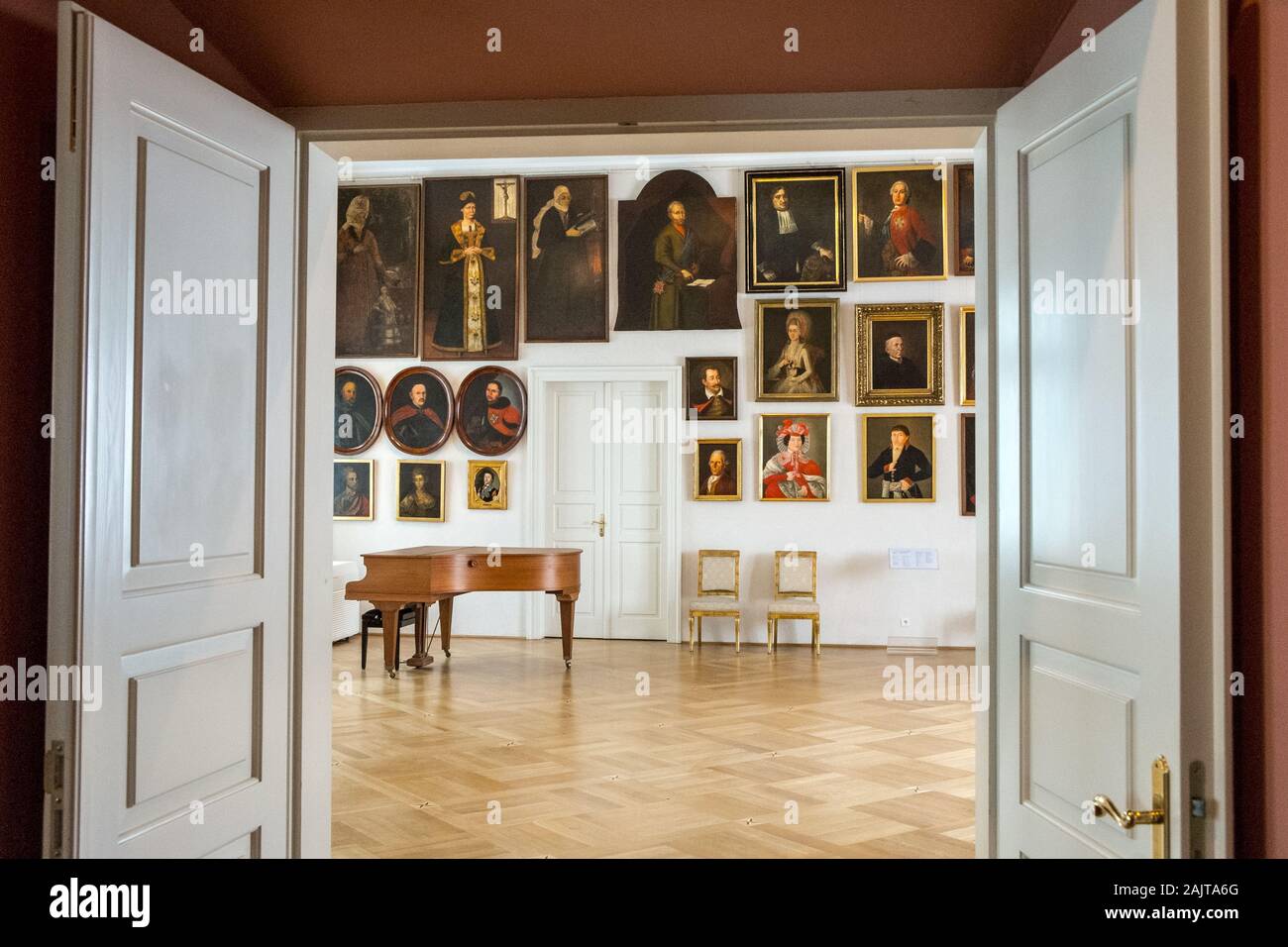 Paintings of Polish nobility in a room at the Bishop's Palace, Kraków, Poland Stock Photo
