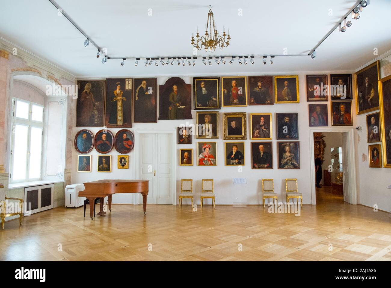 Paintings of Polish nobility in a room at the Bishop's Palace, Kraków, Poland Stock Photo