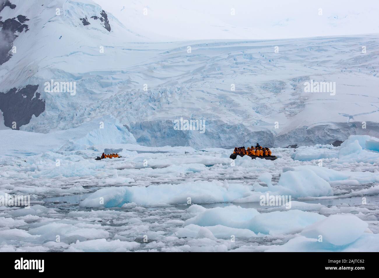Zodiac boat with tourists on Antarctic sailing Stock Photo