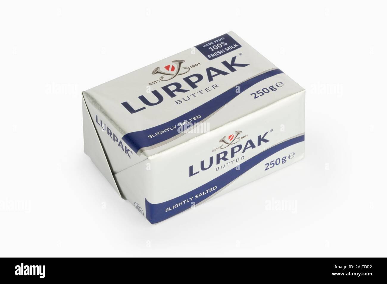 A packet of Lurpak butter shot on a white background. Stock Photo
