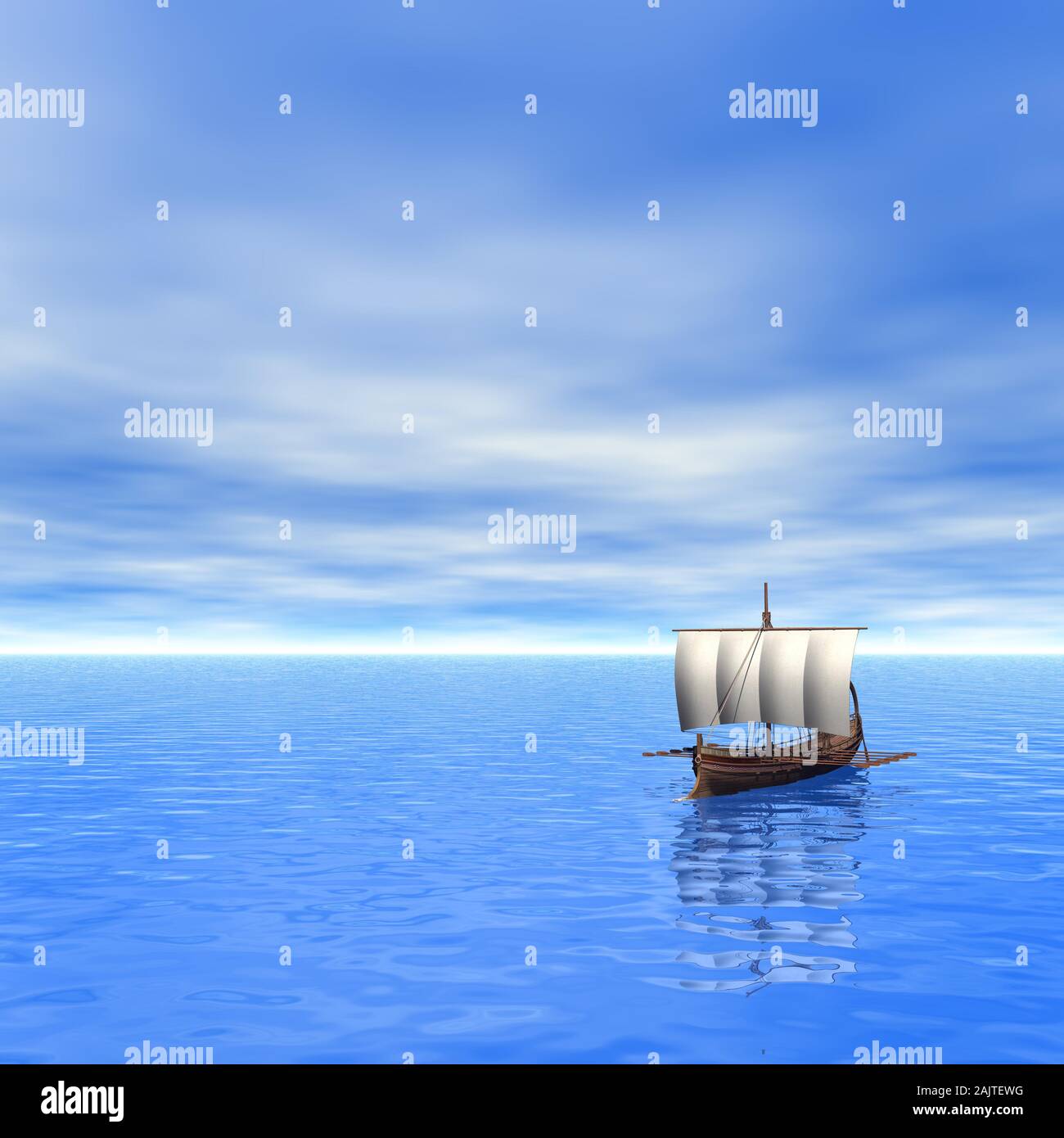 Illustration of An Ancient Greek ship sailing on calm seas Stock Photo