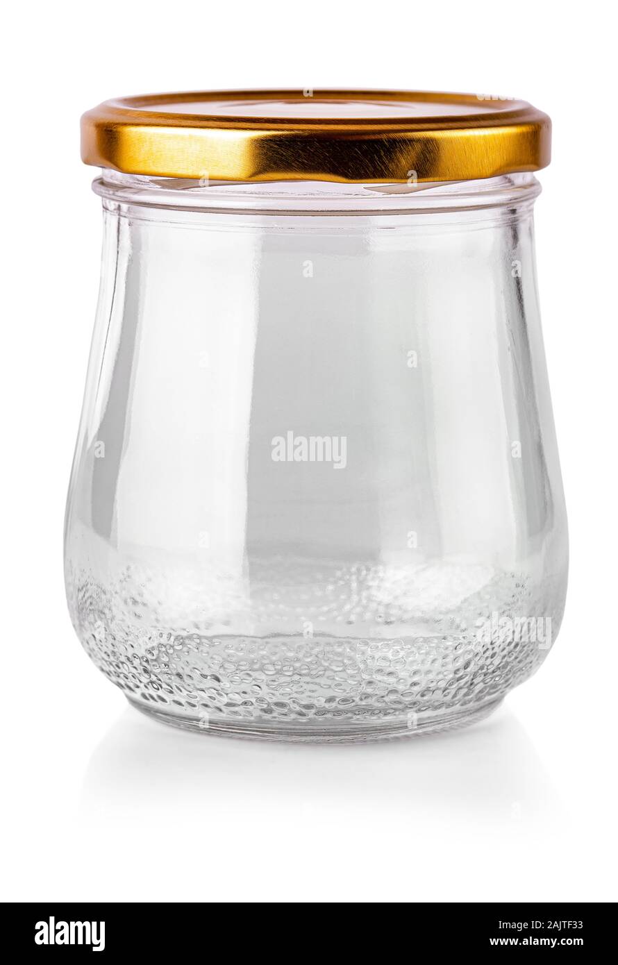 The Empty Glass Jar with Metal Lid Isolated on White Background Stock