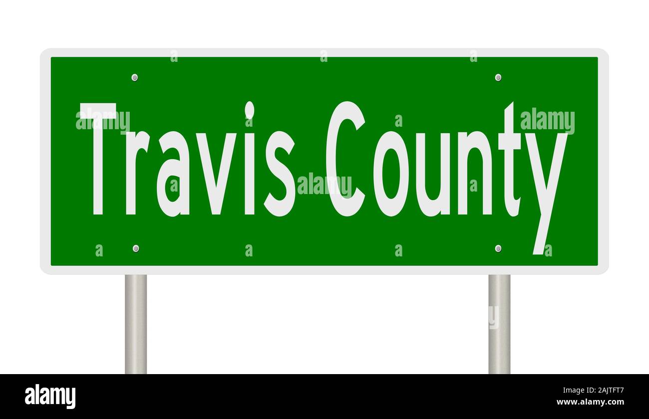 Rendering of a green 3d highway sign for Travis County Stock Photo