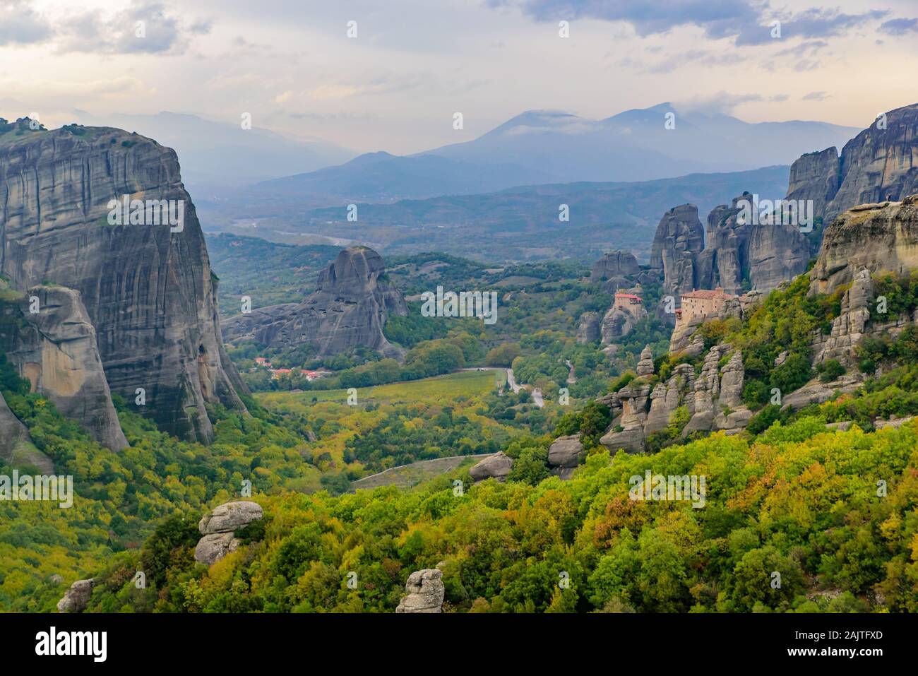 Landscape of rock formation in Meteora, Greece Stock Photo