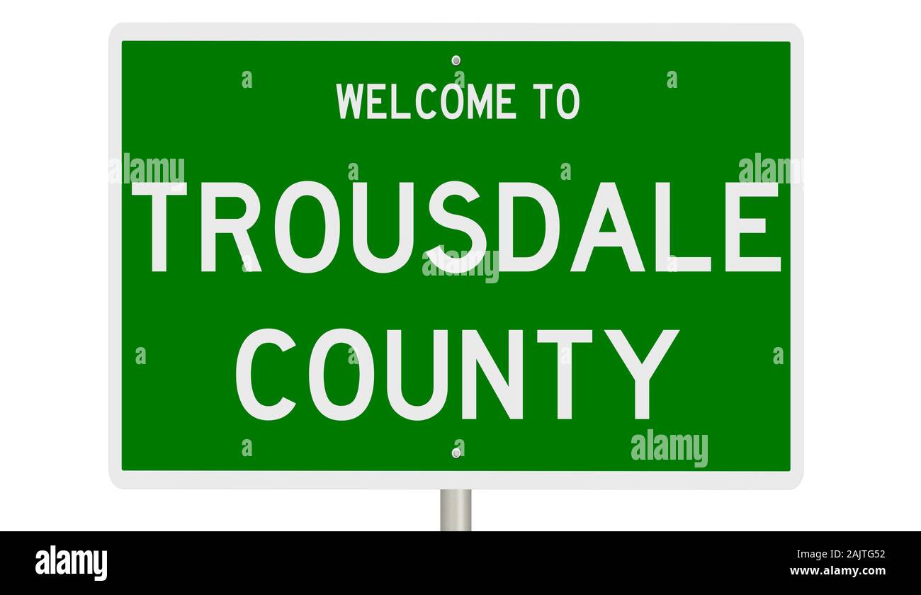 Rendering of a green 3d highway sign for Trousdale County Stock Photo
