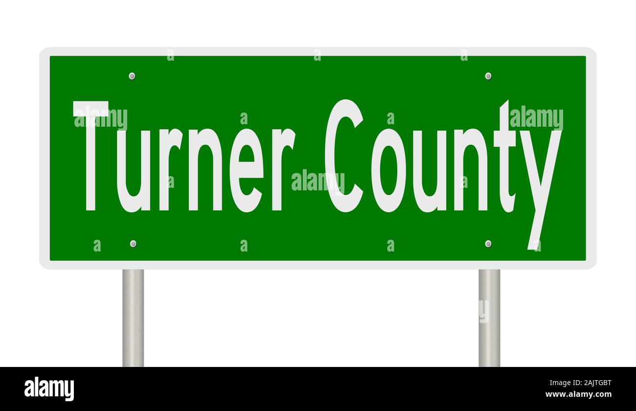 Rendering of a green 3d highway sign for Turner County Stock Photo