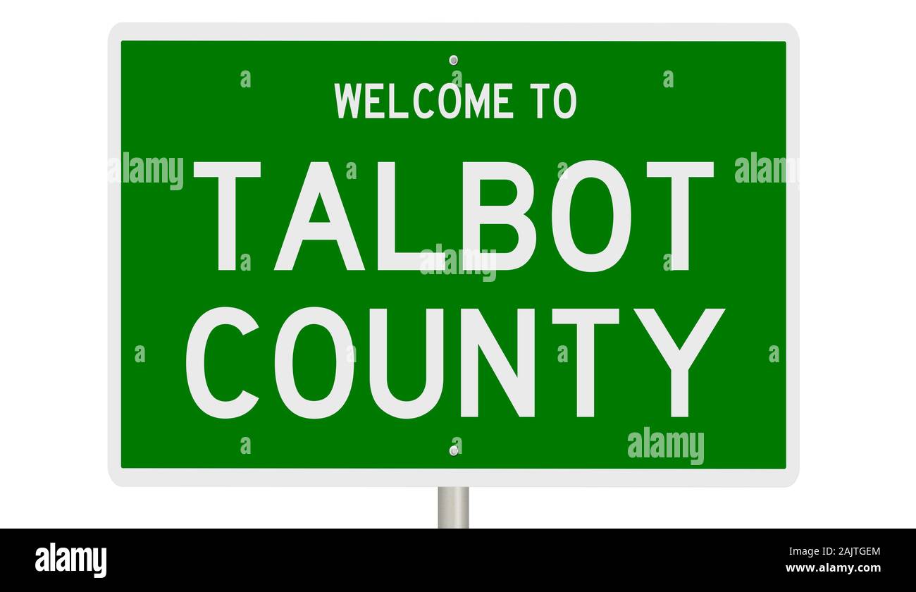 Rendering of a green 3d highway sign for Talbot County Stock Photo