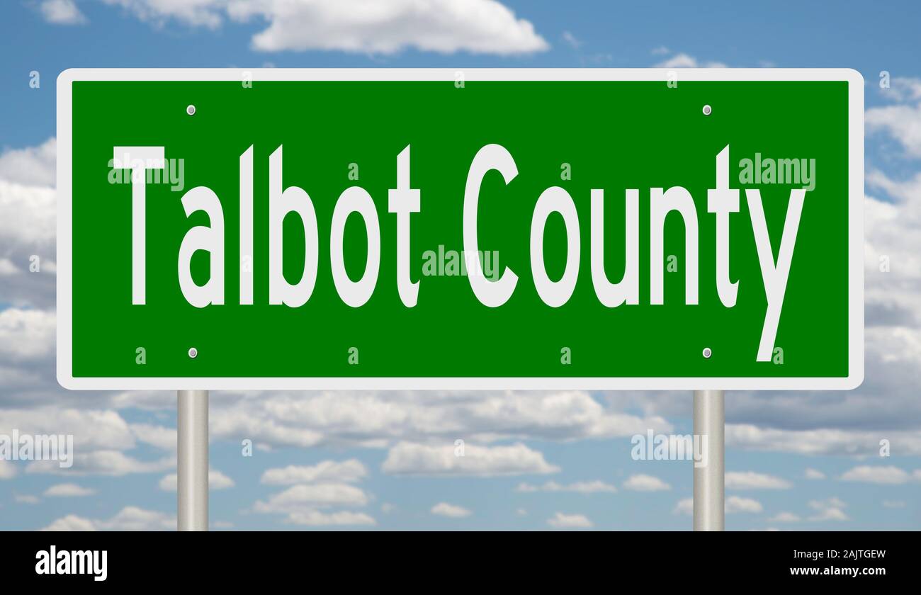 Rendering of a green 3d highway sign for Talbot County Stock Photo