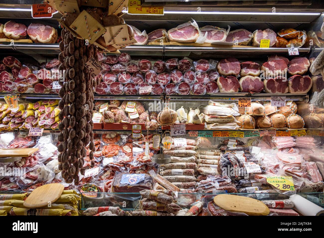 Inside view of Rome store L'Antica Salumeria, grocery store, butcher shop deli at Piazza della Rotonda, Rome, Italy Stock Photo