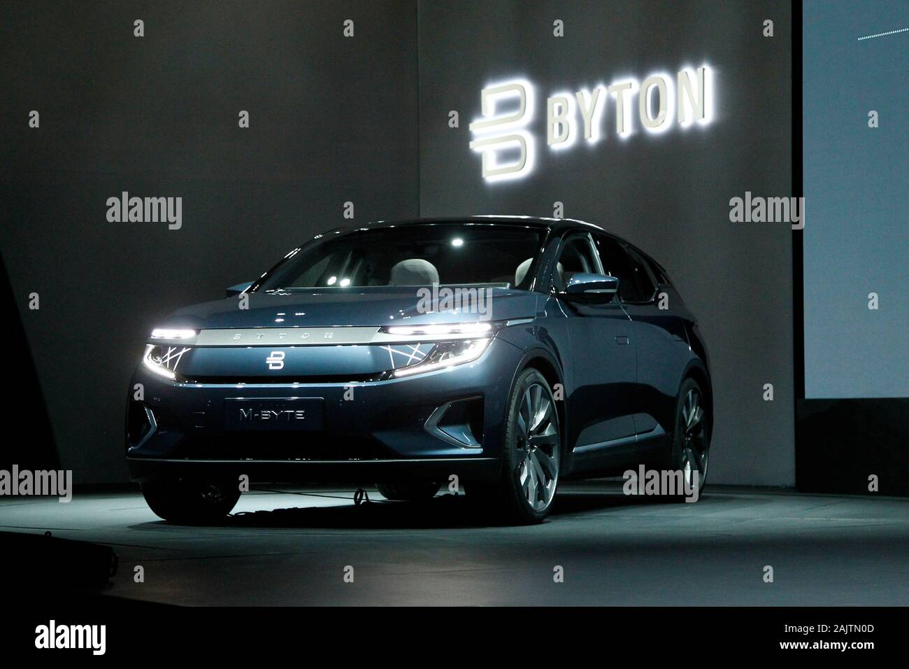 Las Vegas, United States. 05th Jan, 2020. The new production model M-Byte electric smart car by BYTON is unvielded during the 2020 International CES, at the Mandalay Bay Convention Center in Las Vegas, Nevada on Sunday, January 5, 2020. Photo by James Atoa/UPI Credit: UPI/Alamy Live News Stock Photo