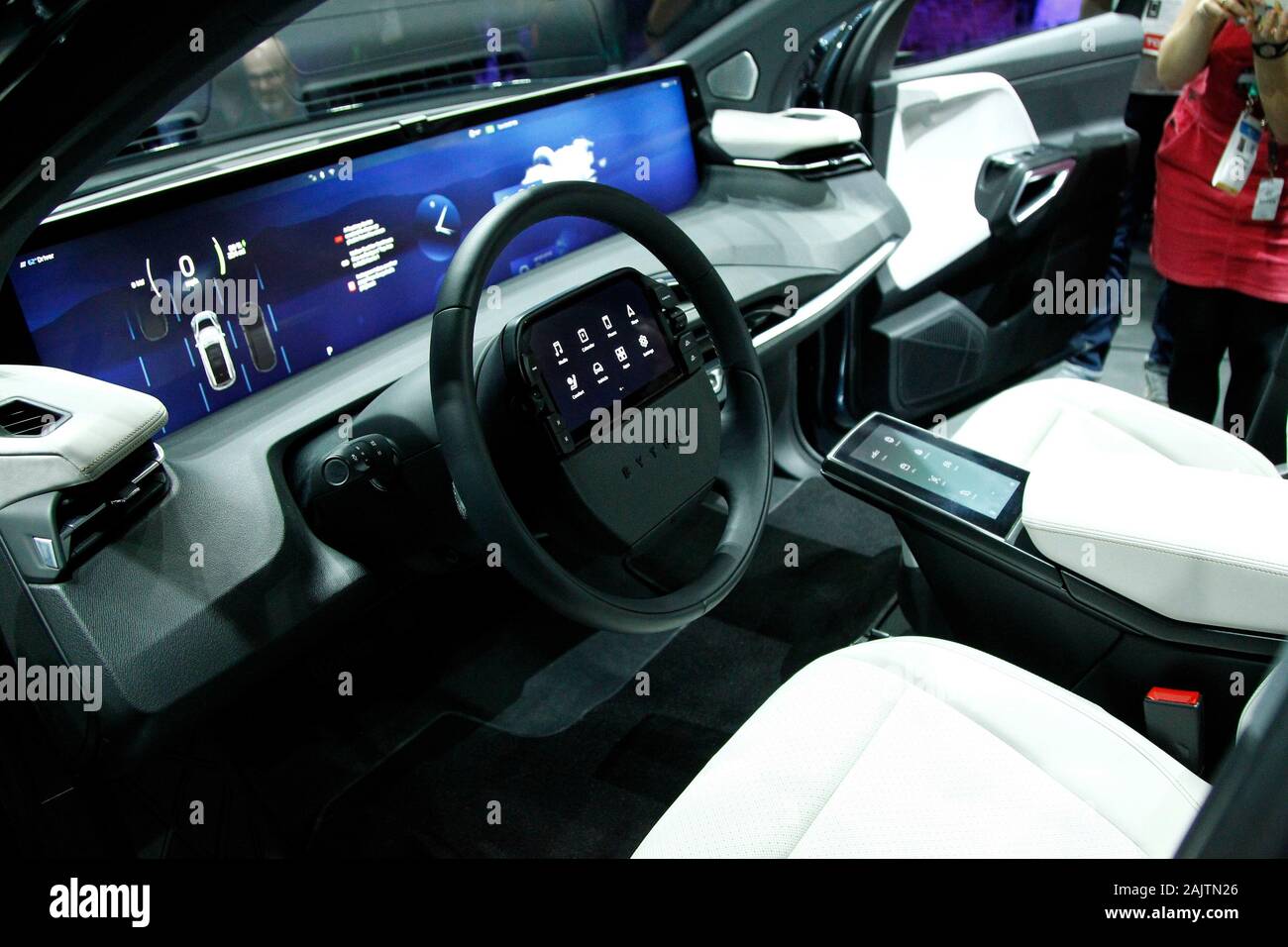 Las Vegas, United States. 05th Jan, 2020. An interior view of the 48' digial dashboard of the new production model of the M-Byte electric smart car by BYTON unveiled during the 2020 International CES, at the Mandalay Bay Convention Center in Las Vegas, Nevada on Sunday, January 5, 2020. Photo by James Atoa/UPI Credit: UPI/Alamy Live News Stock Photo