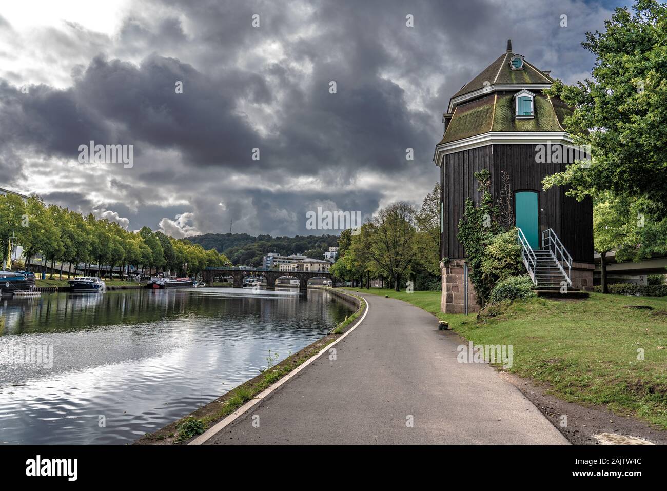 SAARBRUCKEN, GERMANY - SEPTEMBER 23: This is a view of the historic water crane building, a famous landmark along the River Saar on September 23, 2019 Stock Photo