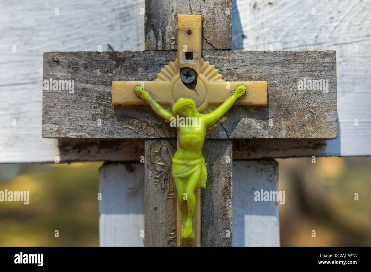 Glow in the dark figurine of Jesus crucified, Grand Portage, Minnesota Stock Photo