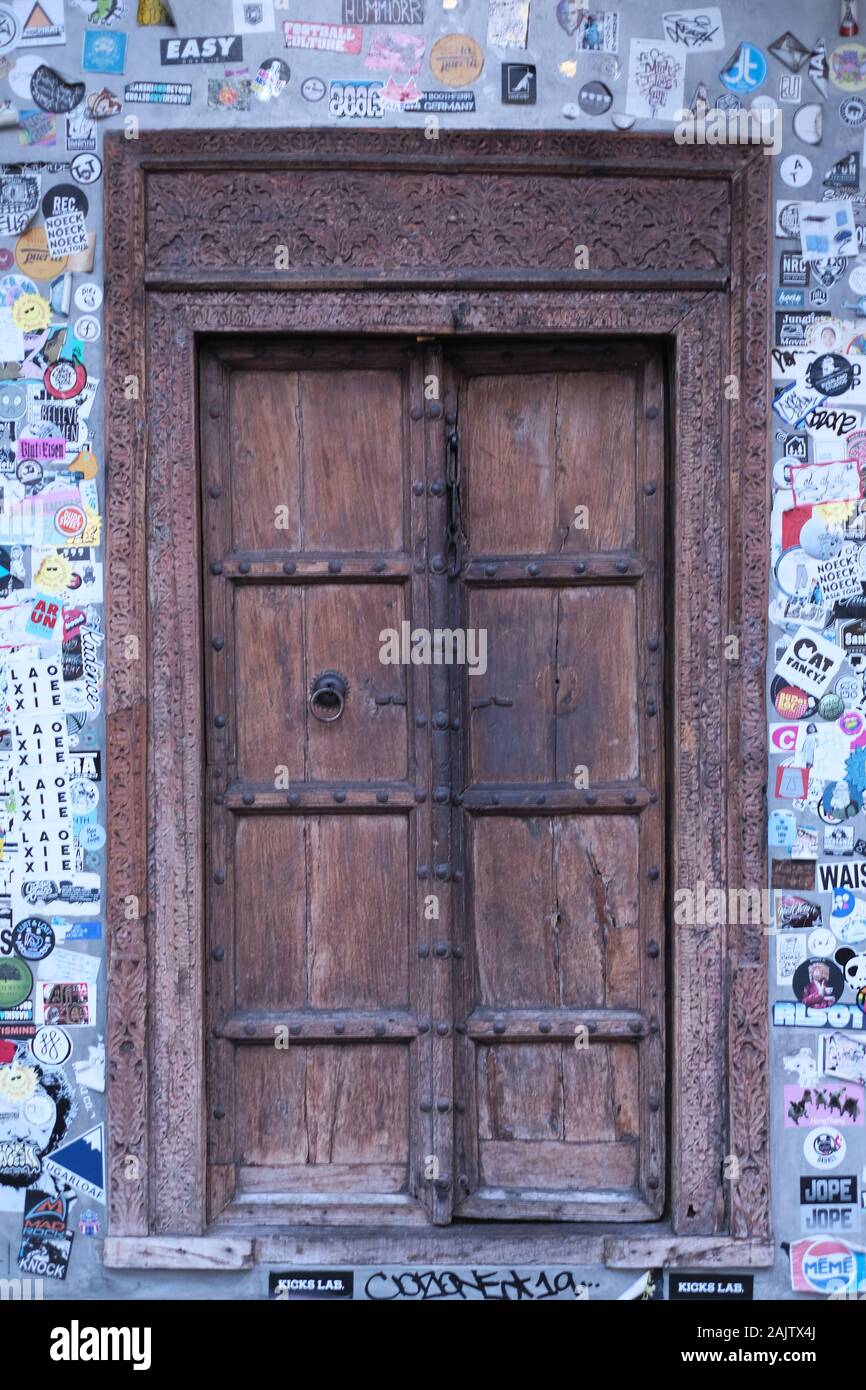 Vintage door of a street cafe in China town Stock Photo Alamy