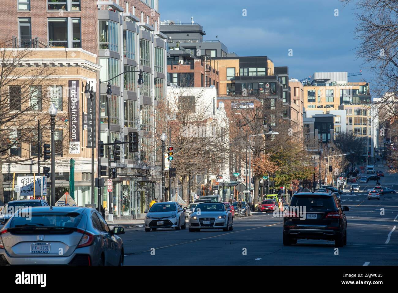 Historic architecture glows in morning light in the Logan Circle / 14th Street NW neighborhood