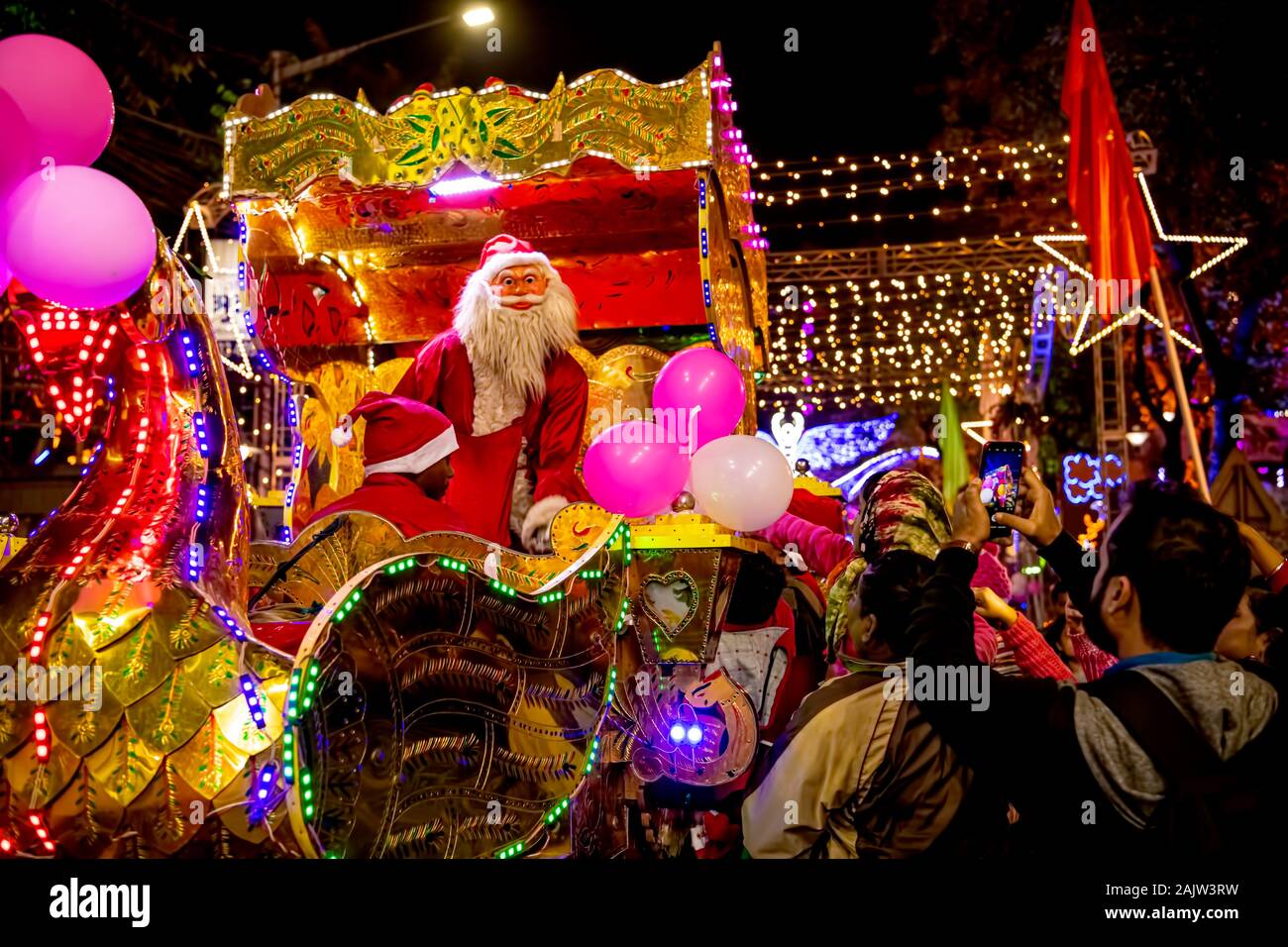 Kolkata,Christmas,festval,celebration,2019,Santaclaus,blesses,people,Sribhumi,W.B.India, Stock Photo