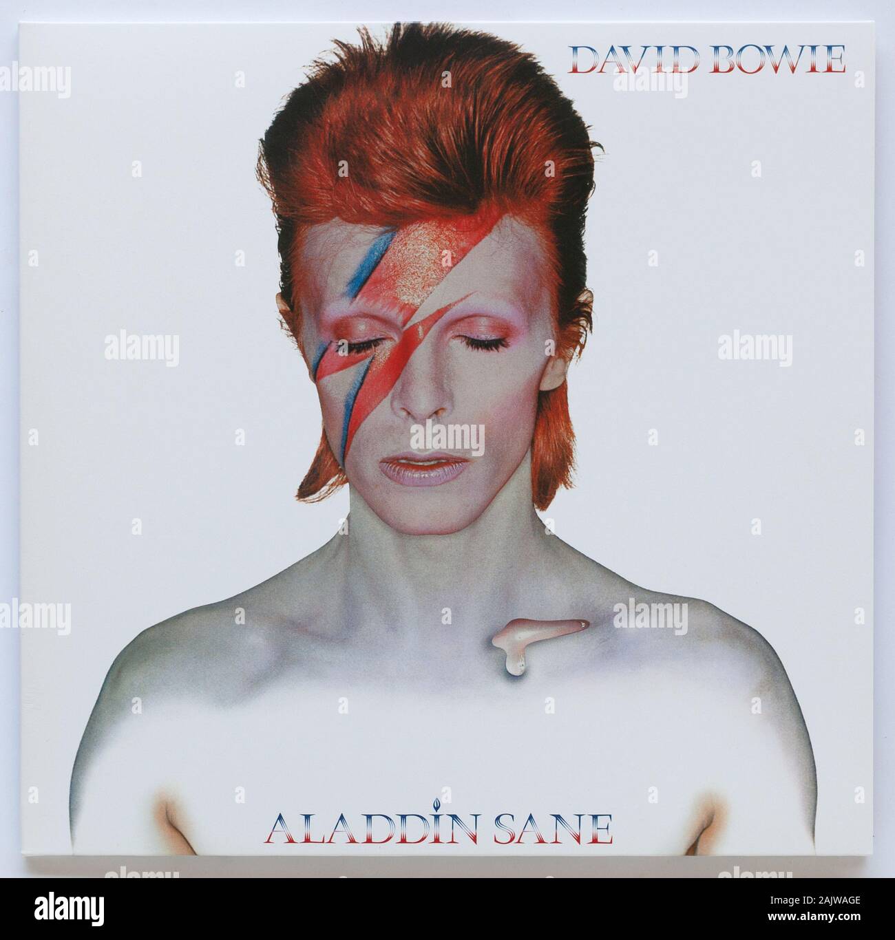 The cover of Aladdin Sane. 1973 album by David Bowie on RCA - Editorial use only Stock Photo