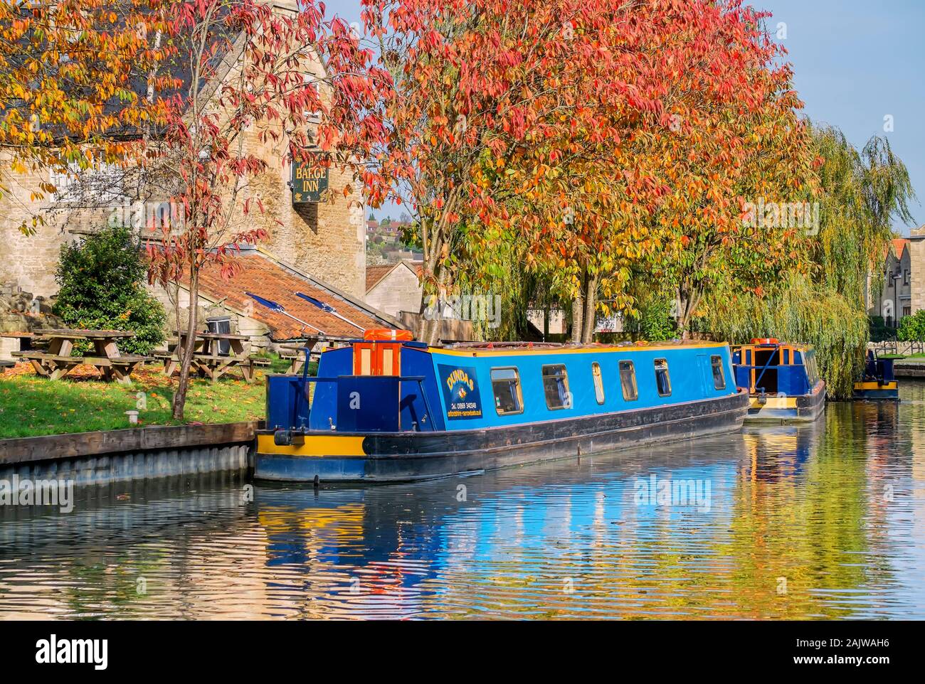 Barges on the Kennet and Avon Canal during Autumn Stock Photo