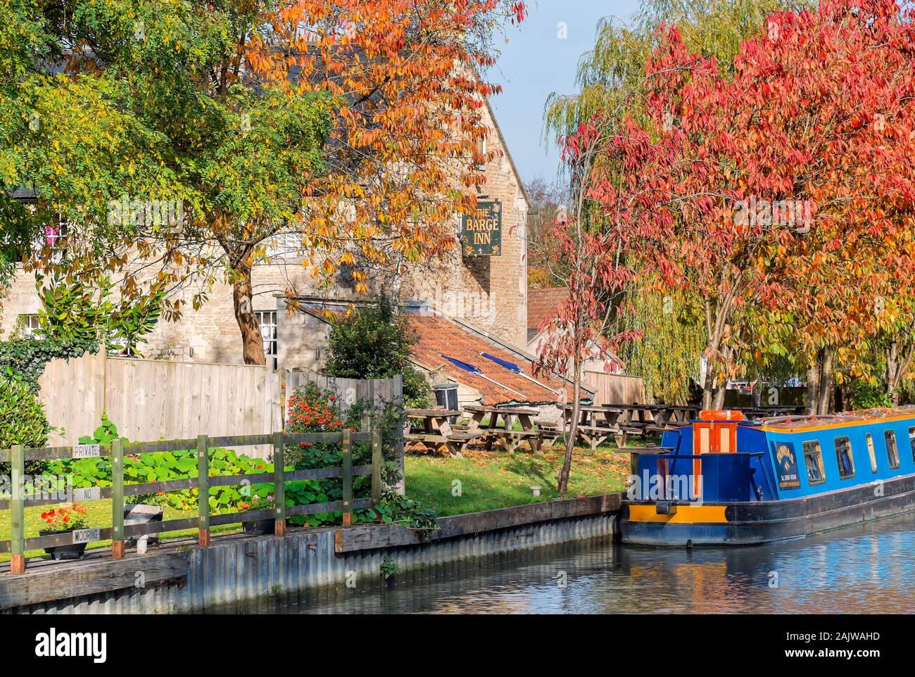 Barges on the Kennet and Avon Canal during Autumn Stock Photo