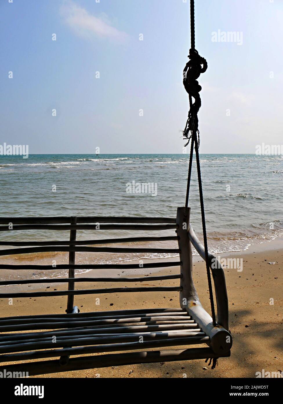 selfmade swing on the beach Stock Photo Alamy