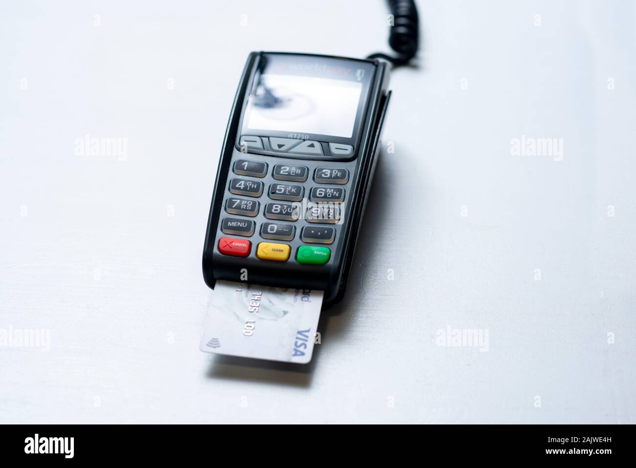 Contactless card reader on white background Stock Photo