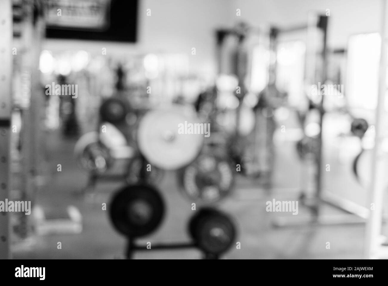 Defocused View Of Gym With Exercise Equipment Stock Photo
