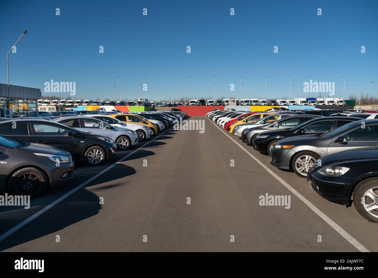 Cars in a rows. Used car sales Stock Photo