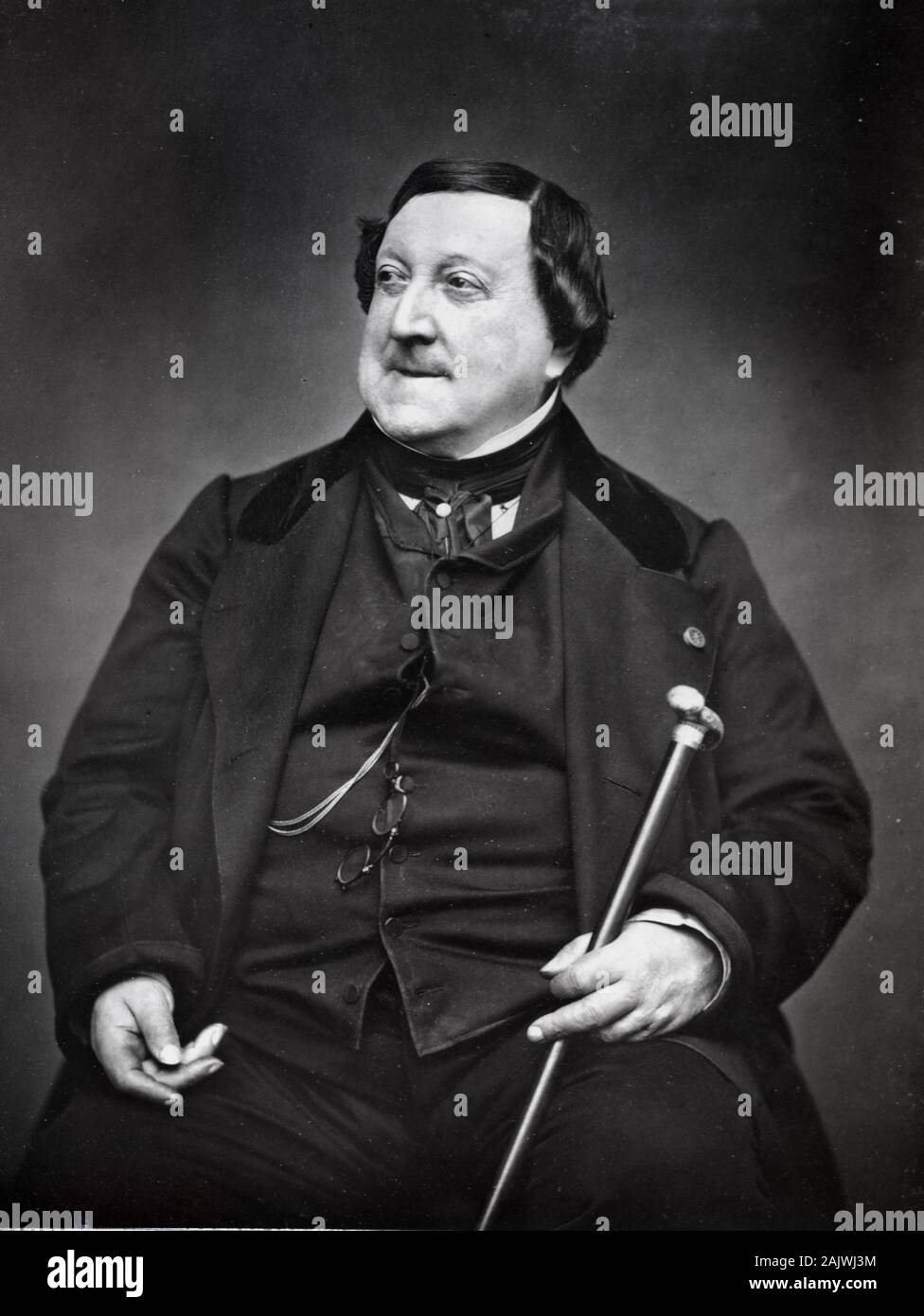 Woodburytype Portrait of Gioachino Antonio Rossini (1792-1868) Italian Composer Photographed in 1865 by Photographer Etienne Carjat Stock Photo