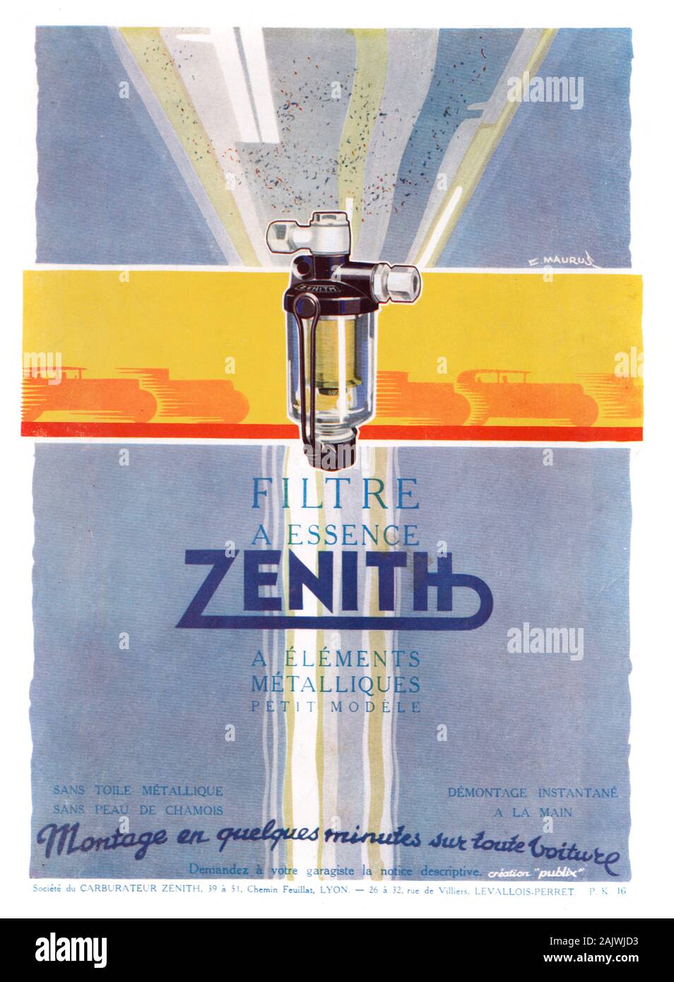 Old Advert or Publicity for Zenith Petrol Filters Advert 1929 Stock Photo