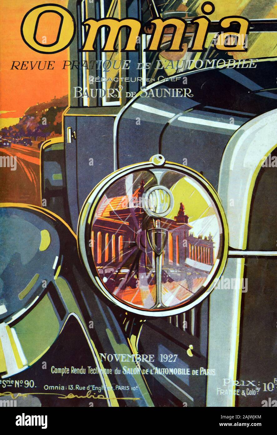 Detail Of Headlamp Vintage Motor Car On Cover Of Early French Motoring Magazine Omnia November 1927 Stock Photo Alamy