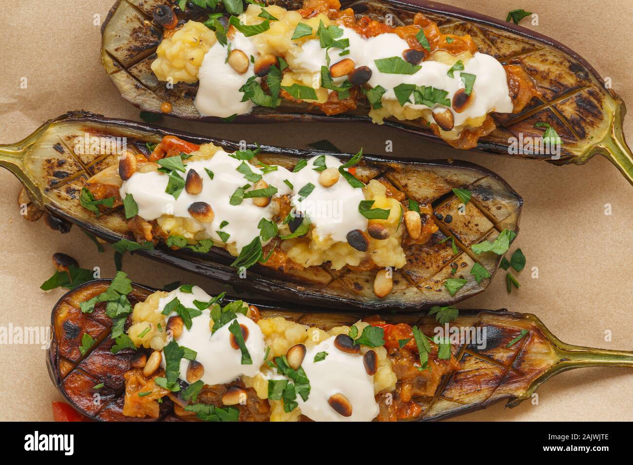 Vegetarian baked eggplant, Dish ready to eat Stock Photo - Alamy
