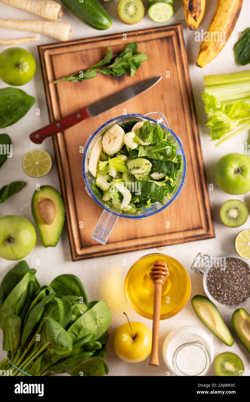 Detox recipe from spinach, celery and many green vegetables and fruit