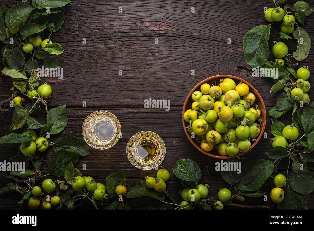 Wine or Cider of wild apples. Frame for design. Creative Projects Stock Photo