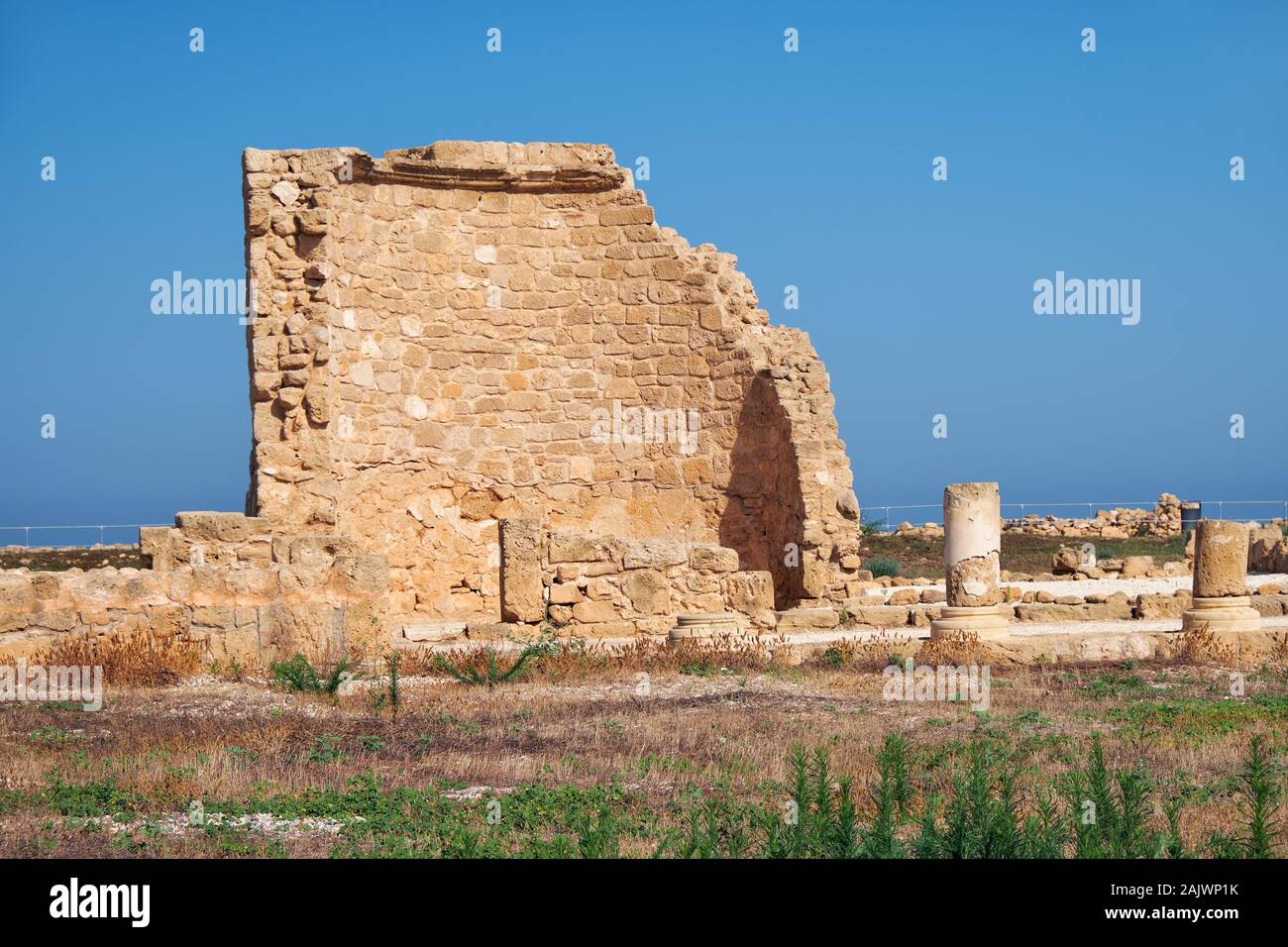 The remains of the semicircular wall and columns in the ancient Roman ...