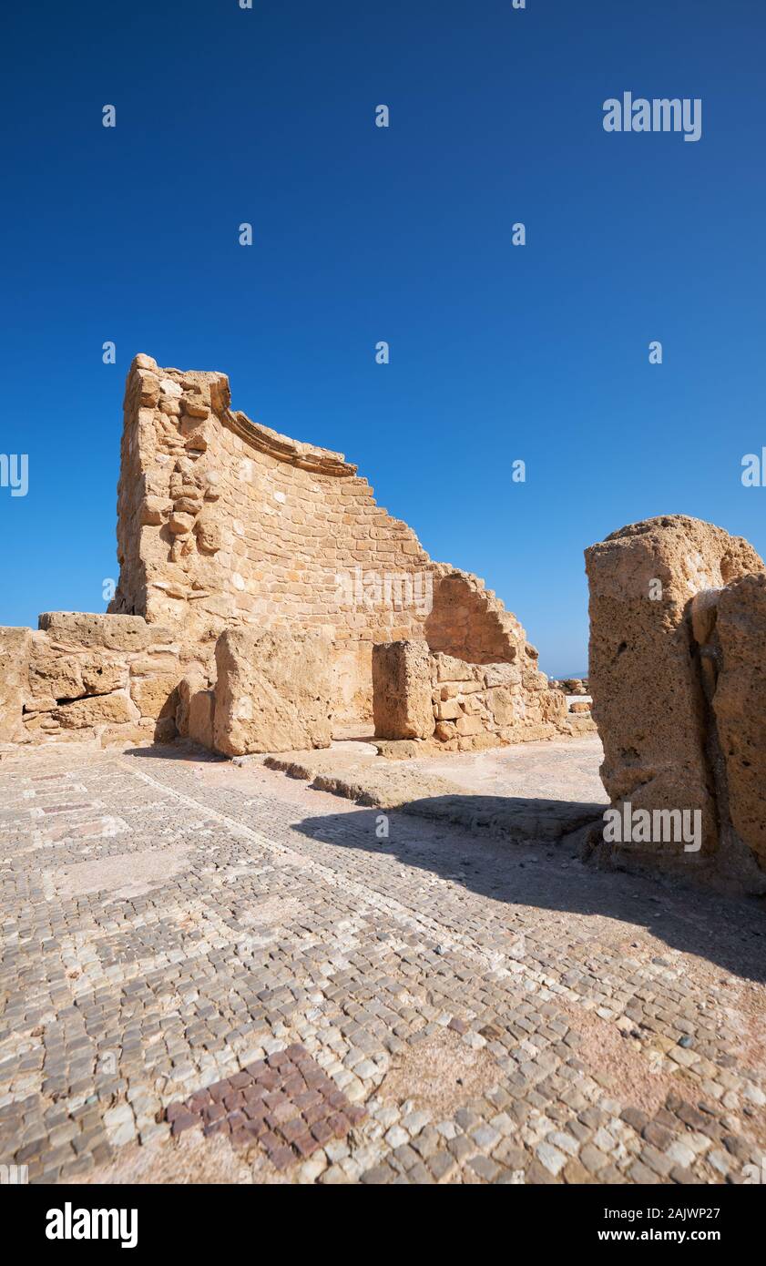 The remains of the semicircular wall and mosaic in the ancient Roman ...