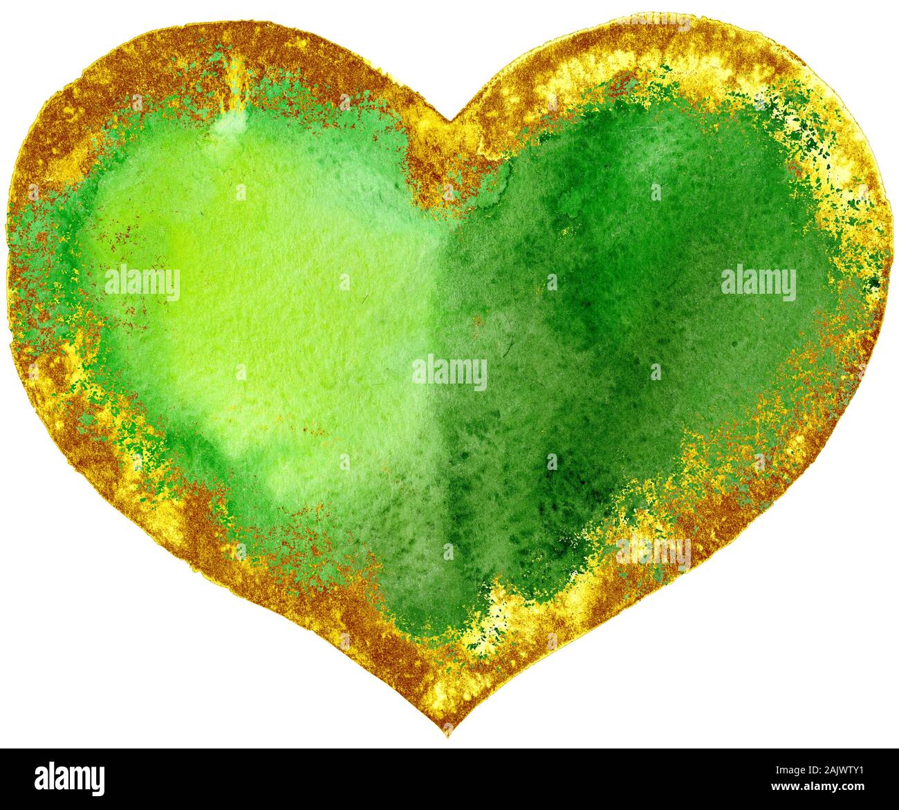 watercolor textured green heart with gold strokes Stock Photo - Alamy