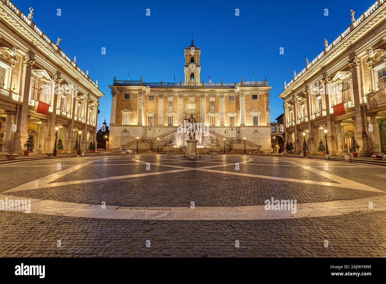 The Piazza del Campidoglio on the Capitoline Hill in Rome at night Stock Photo