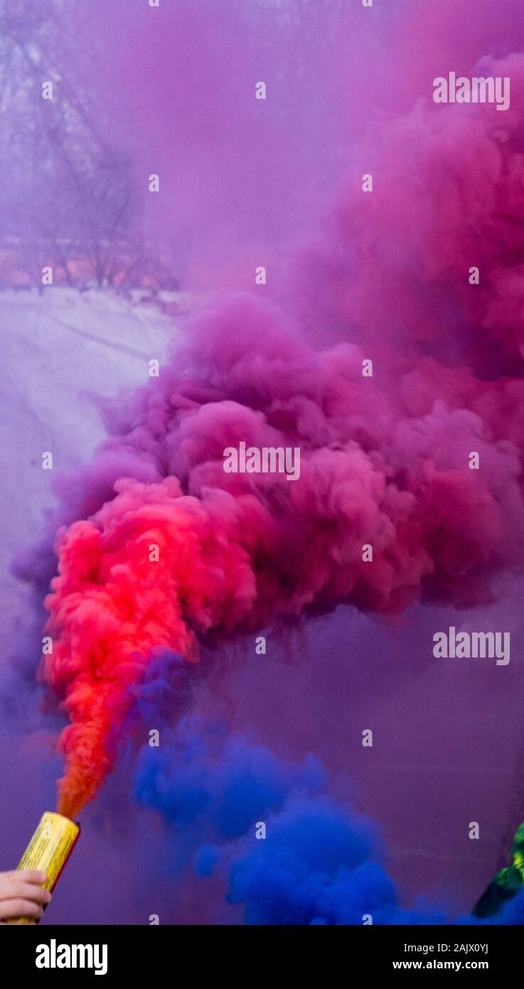Colorful smoke from a smoke bomb Stock Photo Alamy