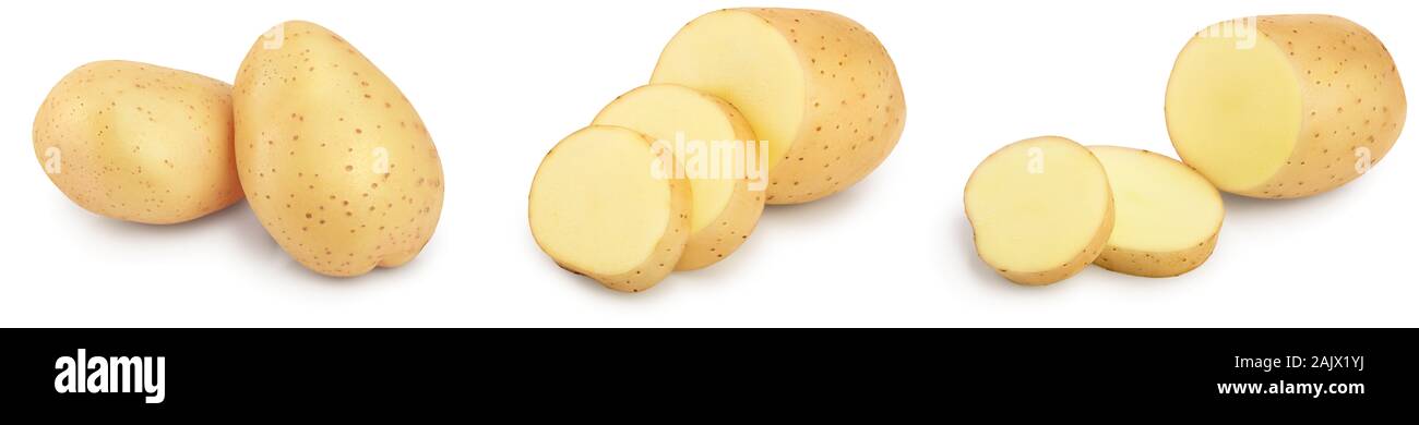 Young potato isolated on white background. Harvest new. Set or collection Stock Photo
