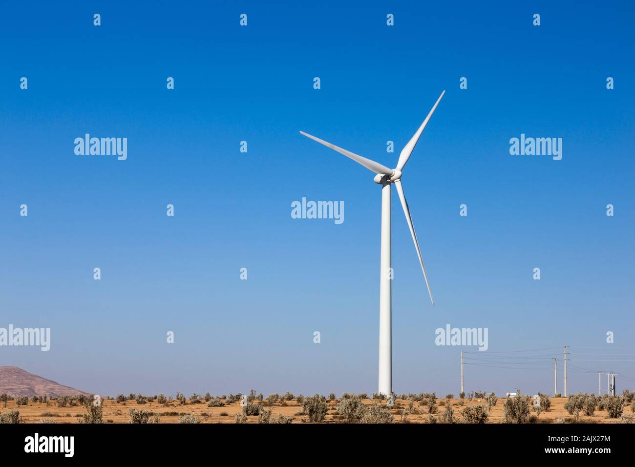 Windmill of wind power generation, near Dana Nature Reserve, at high land, Jordan, middle east, Asia Stock Photo